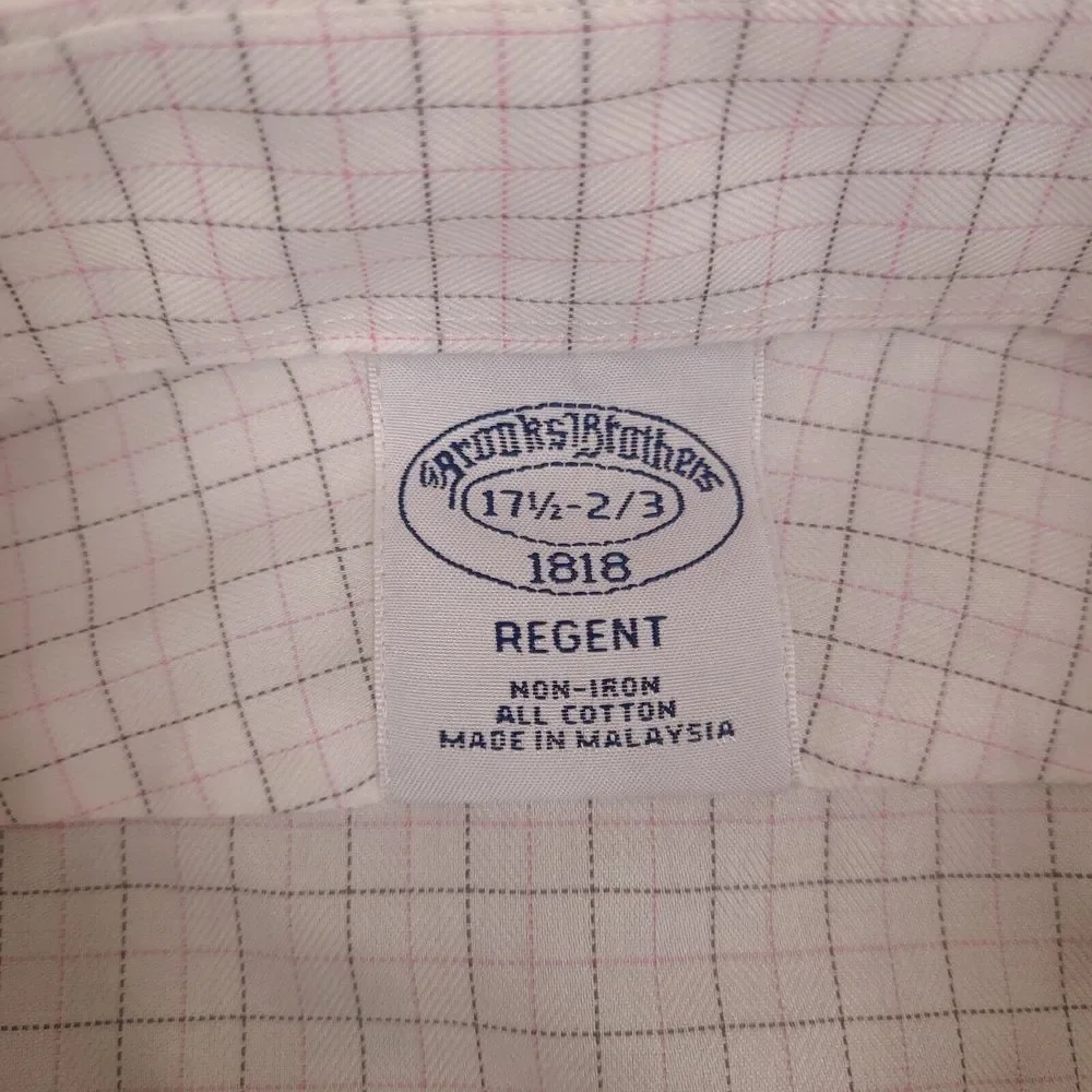 Brooks Brothers Shirt Mens 17.5‎ -2/3 White Plaid Button Up Regent Cotton
